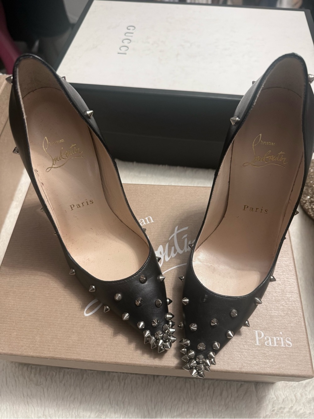 Christian Louboutin Black Studded Pointed-Toe Pumps